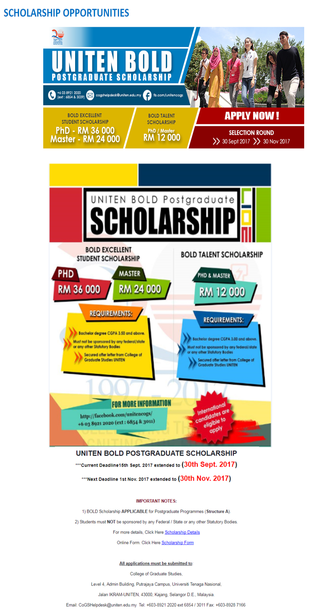 Uniten Bold Postgraduate Scholarship For International Students In Malaysia