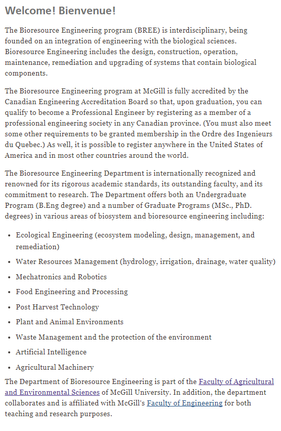 Mcgill University Agriculture Program